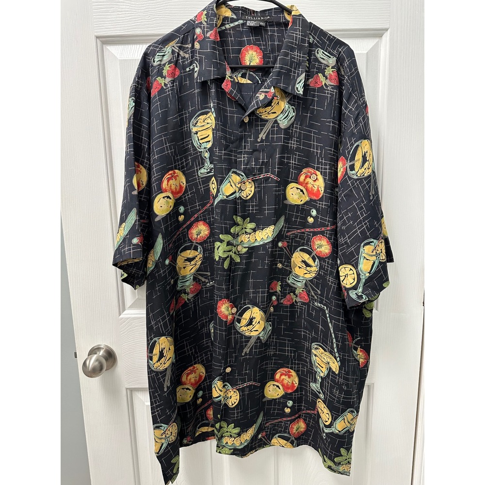 Tulliano Mens Button Up Shirt Cocktails Fruit 100% Silk 3XT